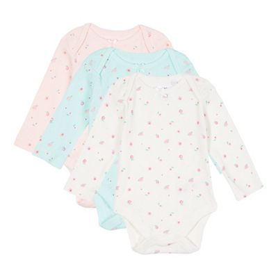 Pack of three babies pink, cream and green floral bodysuits